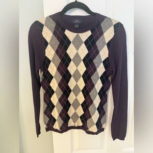 Brooks Brothers Argyle Crew Neck Sweater - Purple, Cream, Black